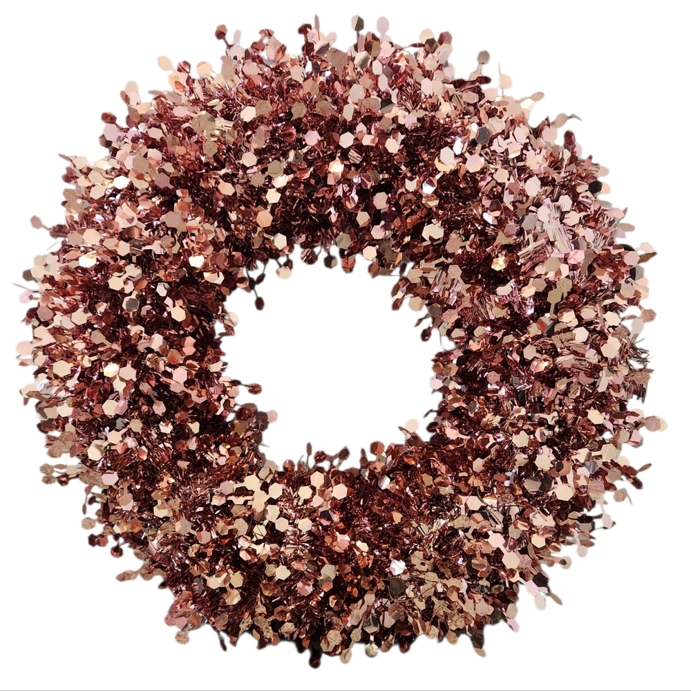 Festive Pink Tinsel Wreath 18"